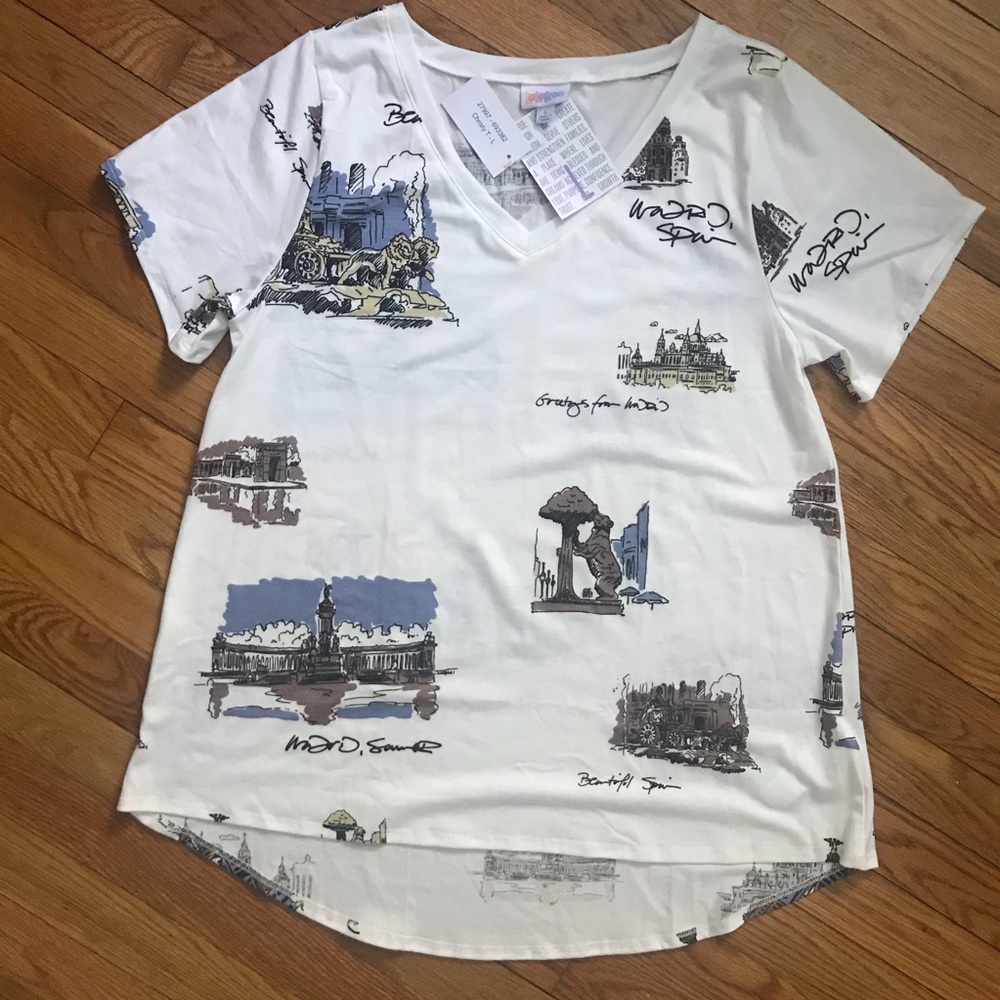 NWT LuLaRoe Ivory Travel Print Christy T, Size L